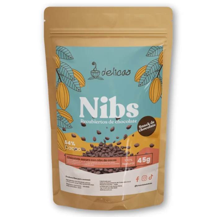 NIBS RECUBIERTOS CON CHOCOLATE 54% CACAO 45 gr - Imagen 1
